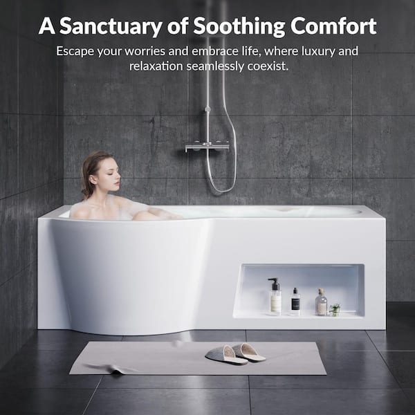 YULIKA 66 in. Acrylic Soaking Bathtub with Shower Door, Left Drain