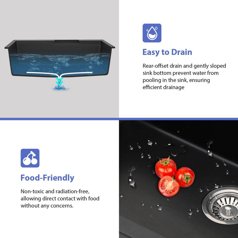 33" Matte Black Granite Composite Single Bowl Kitchen Sink with Pull Down Faucet