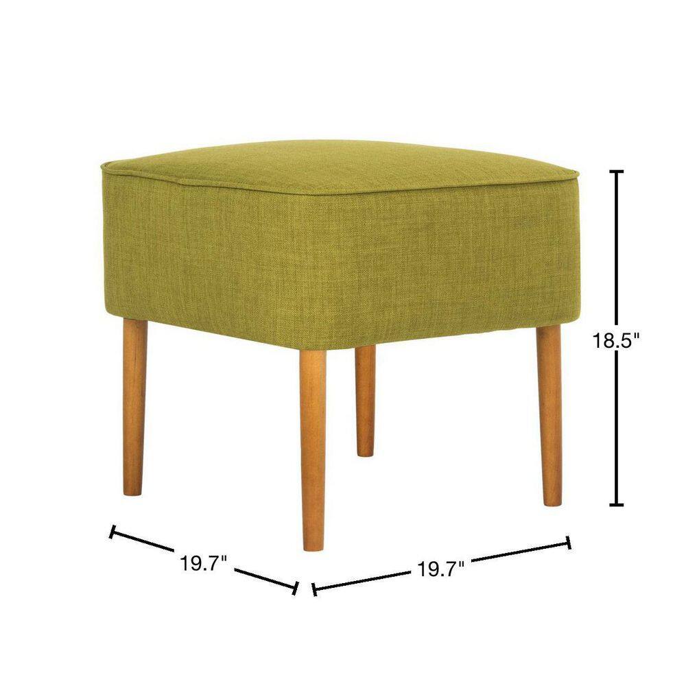 Transitional Eli Tufted Round Green Ottoman with Oak Wood Legs