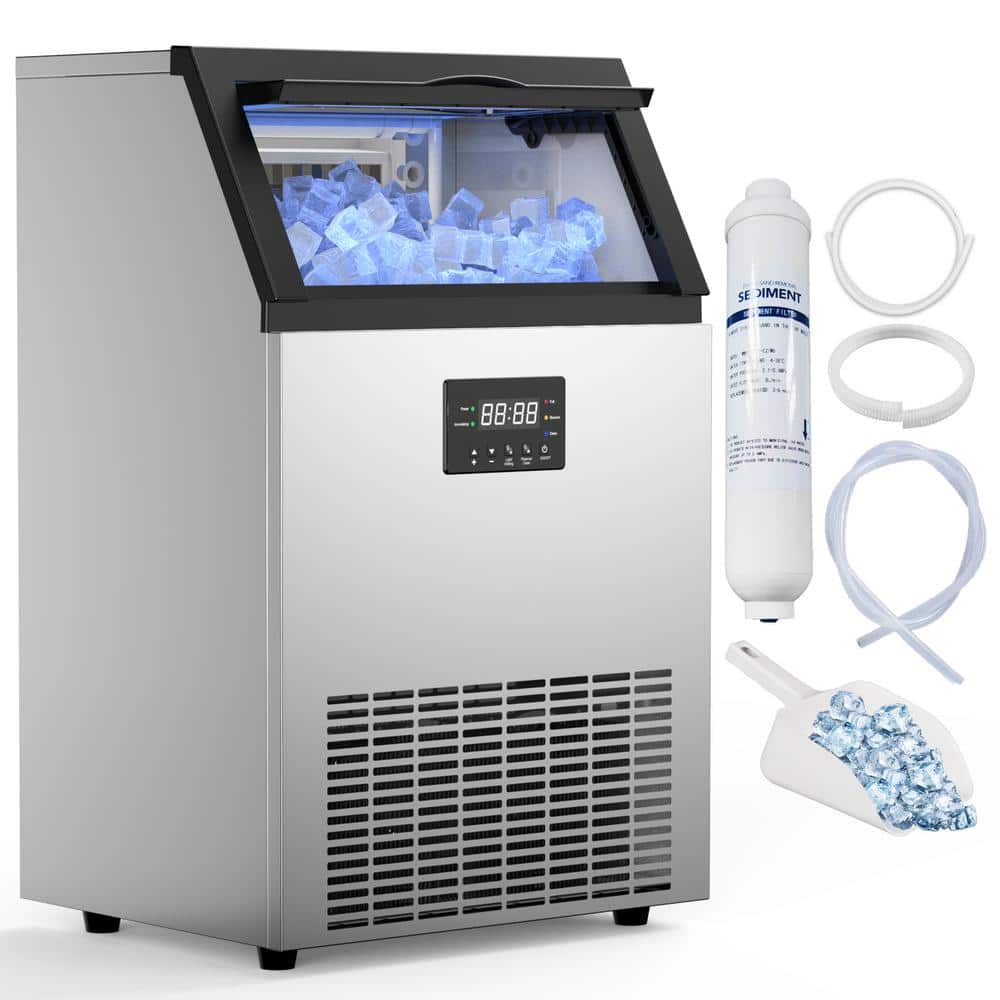 19.6 in. Commercial Ice Maker 200 lbs./24 H Freestanding Stainless Steel Ice Maker Full Size Cubes with 50 lbs. Storage