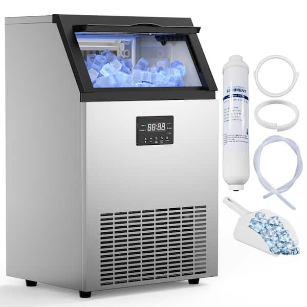 Mojgar 19.6 in. Commercial Ice Maker 200 lbs./24 H Freestanding Stainless Steel Ice Maker Full Size Cubes with 50 lbs. Storage