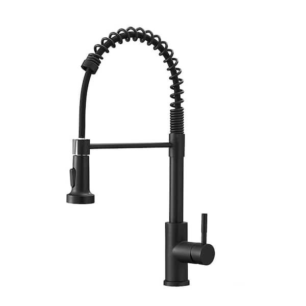 FLG Single Handle Pull Down Sprayer Kitchen Faucet with Pull Out Spray Wand 304 Stainless Steel Sink Faucets in Matte Black