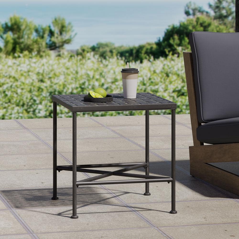 Metal Outdoor Side Table, Powder-Coated Iron End Table for BBQ/Storage/Deco