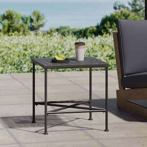 Metal Outdoor Side Table, Powder-Coated Iron End Table for BBQ/Storage/Decorating