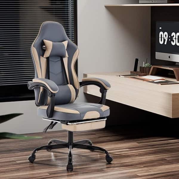 Danica Faux Leather Swivel Ergonomic Gaming Chair in Blue Beige with Lumbar Support, Footrest, Adjustable Computer Chair