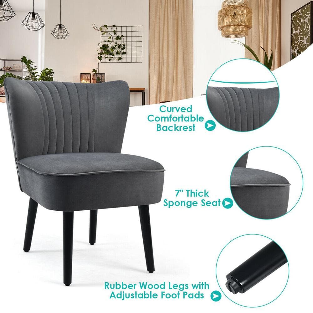 Parsons Gray Velvet Armless Accent Chair with Wood Legs