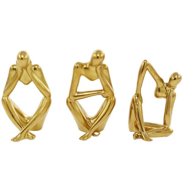 CosmoLiving by Cosmopolitan Gold Porcelain Sitting Thinker People Sculpture (Set of 3)