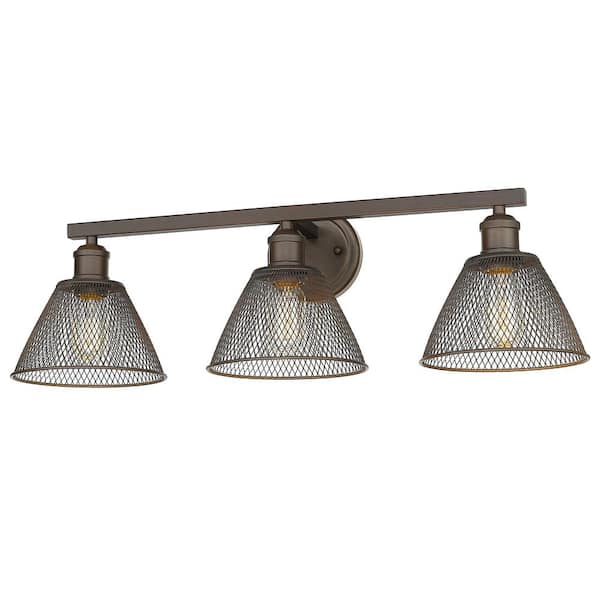 Golden Lighting Carver 27.5 in. 3-Light Rubbed Bronze Vanity Light