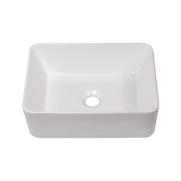 Unbranded 16 in. x 12 in. x 5 in. Rectangular Ceramic Vessel Bathroom Sink in White