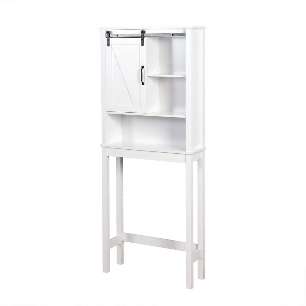 27 in. W x 67 in. H x 9 in. D White Over-the-Toilet Storage Bathroom Wood O