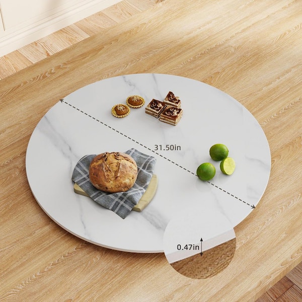 31.5 in. Round Sintered Stone Kitchen Lazy Susan Turntable for Dining Table Top in White