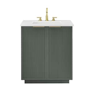 Addison 30 in. W Bath Vanity in Vintage Green with Engineered Stone Top in Ariston White with White Sink