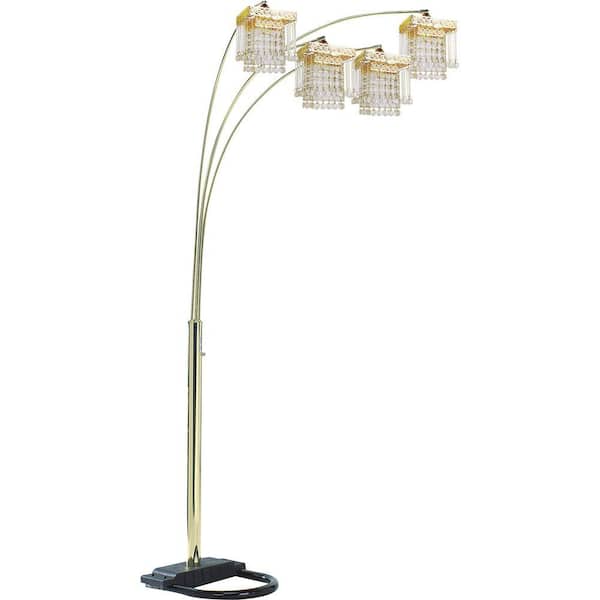 Jushua 84 in. H 4-Light Black Square Lampshade Crystal Curved Arc