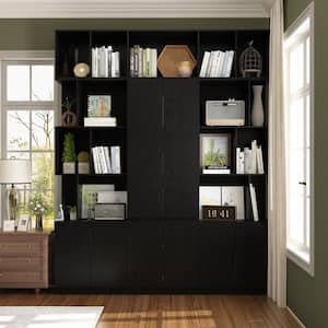 87 in. Tall x 70.9 in. W Black Wood 26-Shelf Accent Bookcase Bookshelf With Door Cabinets, Open Shelves