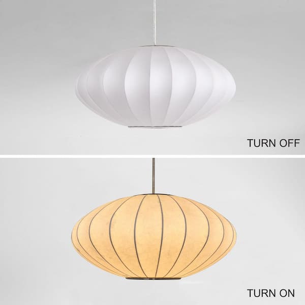 60-Watt 1-Light White Modern Natural Silk Lantern-style Pendant Light with Rib Fabric Shade and No Bulbs Included