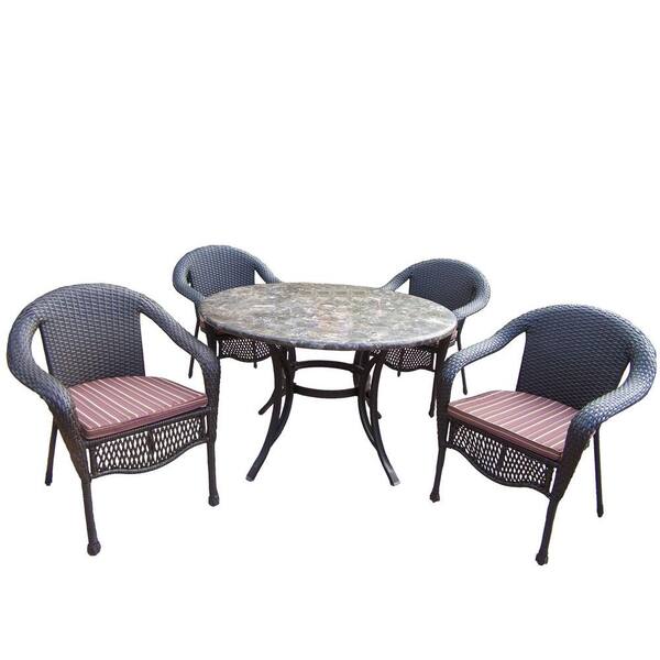 Oakland Living Stone Art 5-Piece Patio Dining Set with Stripe Cushions