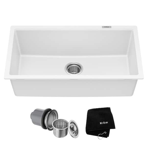 Quarza 31 Granite Undermount Single Bowl White Kitchen Sink