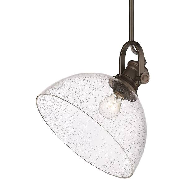 Golden Lighting - Hines 1-Light Rubbed Bronze with Seeded Glass Pendant