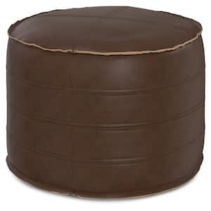 Brody Distressed Dark Brown Faux Leather Round 20 Inch Pouf