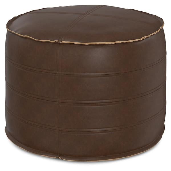 Brody Distressed Dark Brown Faux Leather Round 20 Inch Pouf