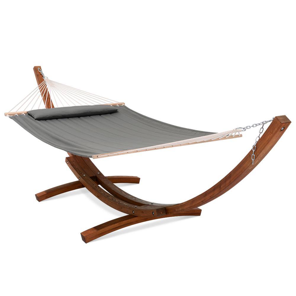 Atesun 2Person Large Quilted Hammock with 14 ft. Wooden Arc Hammock