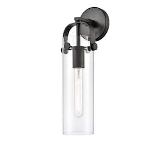 Pilaster 1-Light Matte Black Clear Wall Sconce with Clear Glass Shade