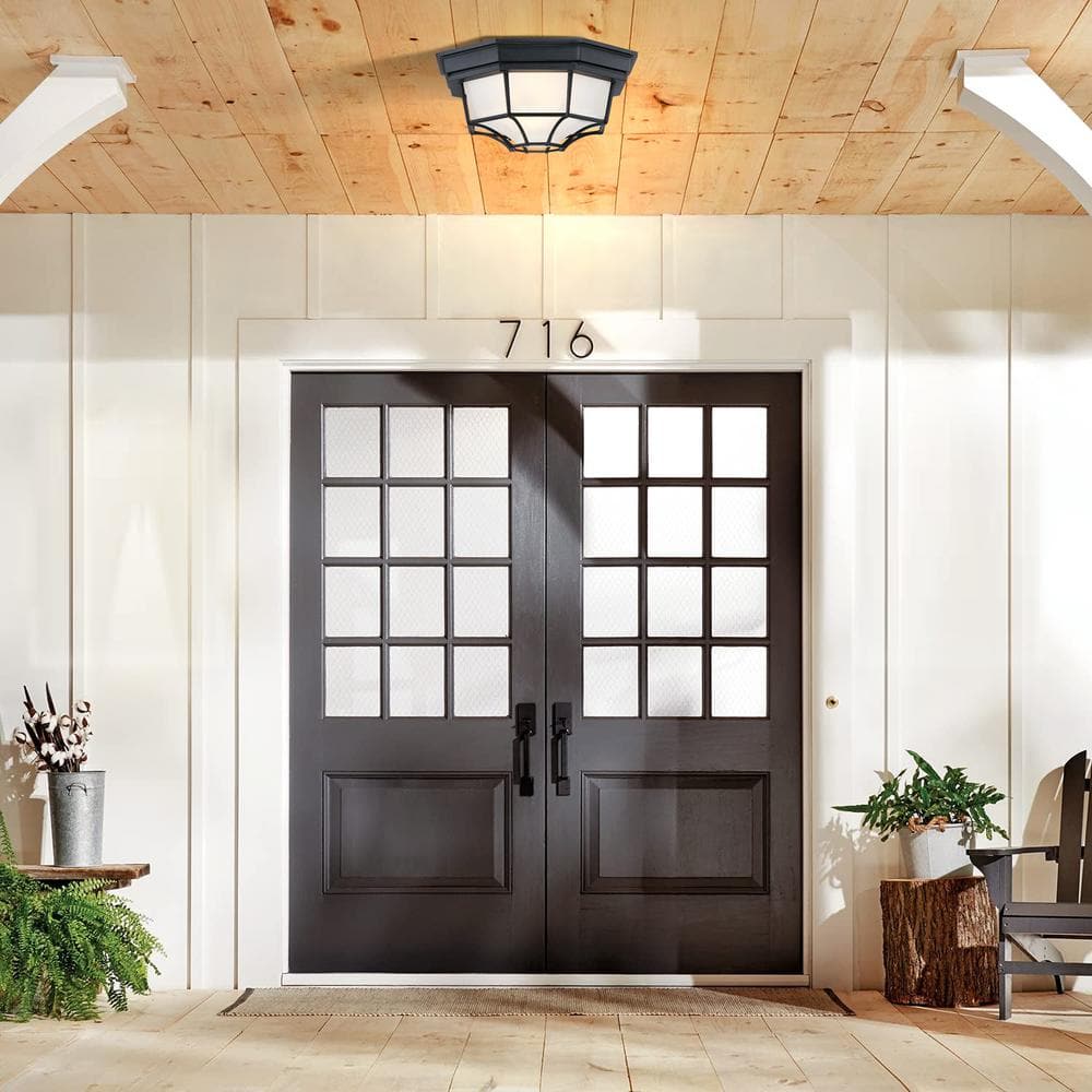 8.5 in 1-Light Textured Black Outdoor Flush Mount Light Fixture with Frosted Glass Shade price history on PriceWatchPro
