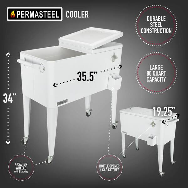 Permasteel 80 Qt Rolling Patio Cooler In White Ps 203 The Home Depot - Permasteel 80 Qt Rolling Patio Cooler Cart In White
