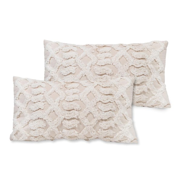 Sol Living Macrame 20 in. x 12 in. Natural Rectangle Outdoor Throw Pillow (2-Pack)