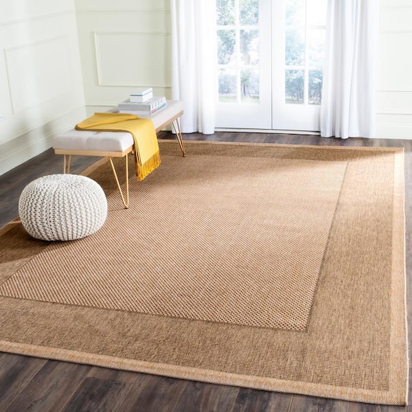 Courtyard Natural/Gold 7 ft. x 10 ft. Border Indoor/Outdoor Patio  Area Rug