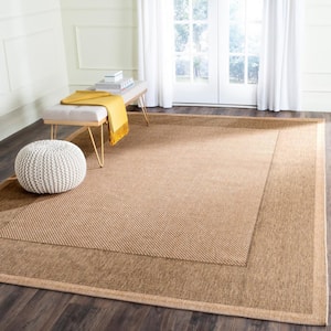 Courtyard Natural/Gold 7 ft. x 7 ft. Square Border Indoor/Outdoor Patio  Area Rug