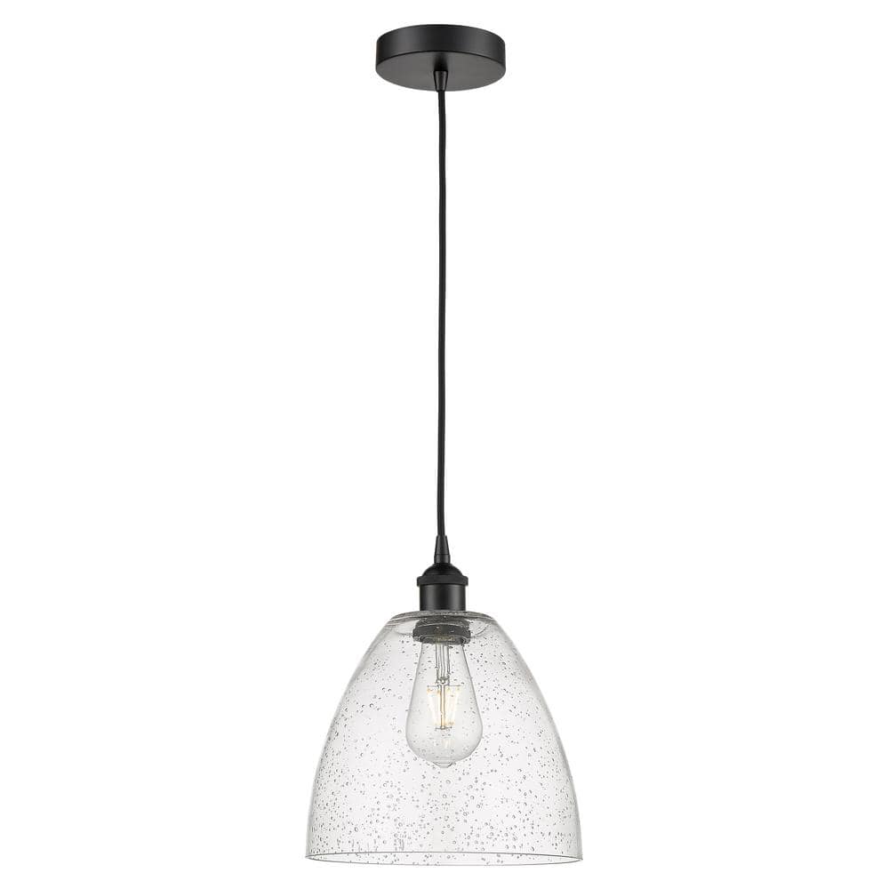 Edison Dome 60-Watt 1-Light Matte Black Standard Mini Pendant Light with Seeded Glass Shade, No Bulbs Included price history on PriceWatchPro