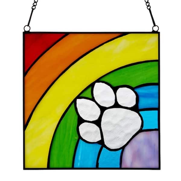 Paw Print Rainbow Multicolored Stained Glass Window Panel