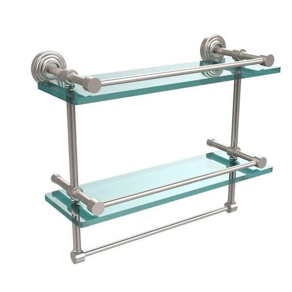 Allied Brass 16 in. L x 12 in. H x in. W 2-Tier Gallery Clear Glass  Bathroom Shelf with Towel Bar in Satin Nickel WP-2TB/16-GAL-SN The Home  Depot