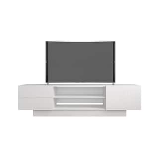 Marble 72 in. White Engineered Wood TV Stand with 2 Drawer Fits TVs Up to 80 in. with Storage Doors