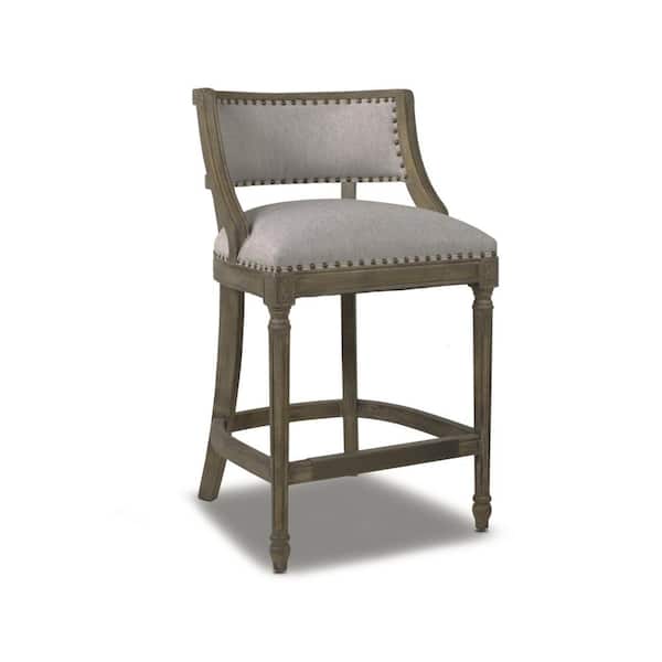 Jennifer Taylor Paris 26 in. Heather Gray Farmhouse Kitchen Counter Height Bar Stool with Backrest and Wood Frame