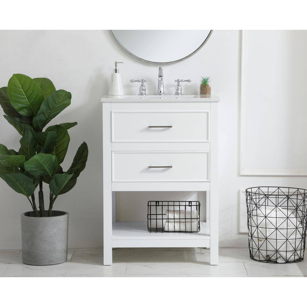 Sinclaire 24" White Quartz Top Traditional Bathroom Vanity