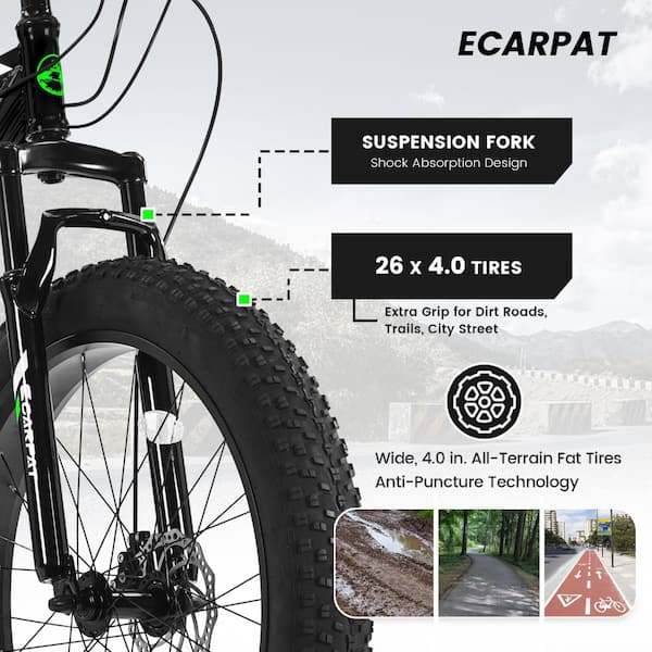 Sudzendf Black 26 Inch 21-Speed Fat Tire Mountain Bike with Sturdy