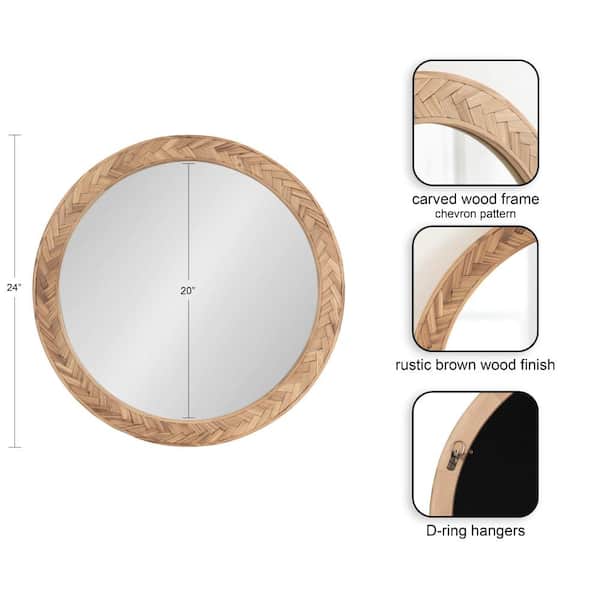 Braywood Brown 24 in. W x 24 in. H Round Wood Framed Mirror