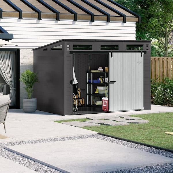 Modernist 10 ft. W x 7 ft. D Plastic Shed with Barn Door (78.29 sq. ft. )