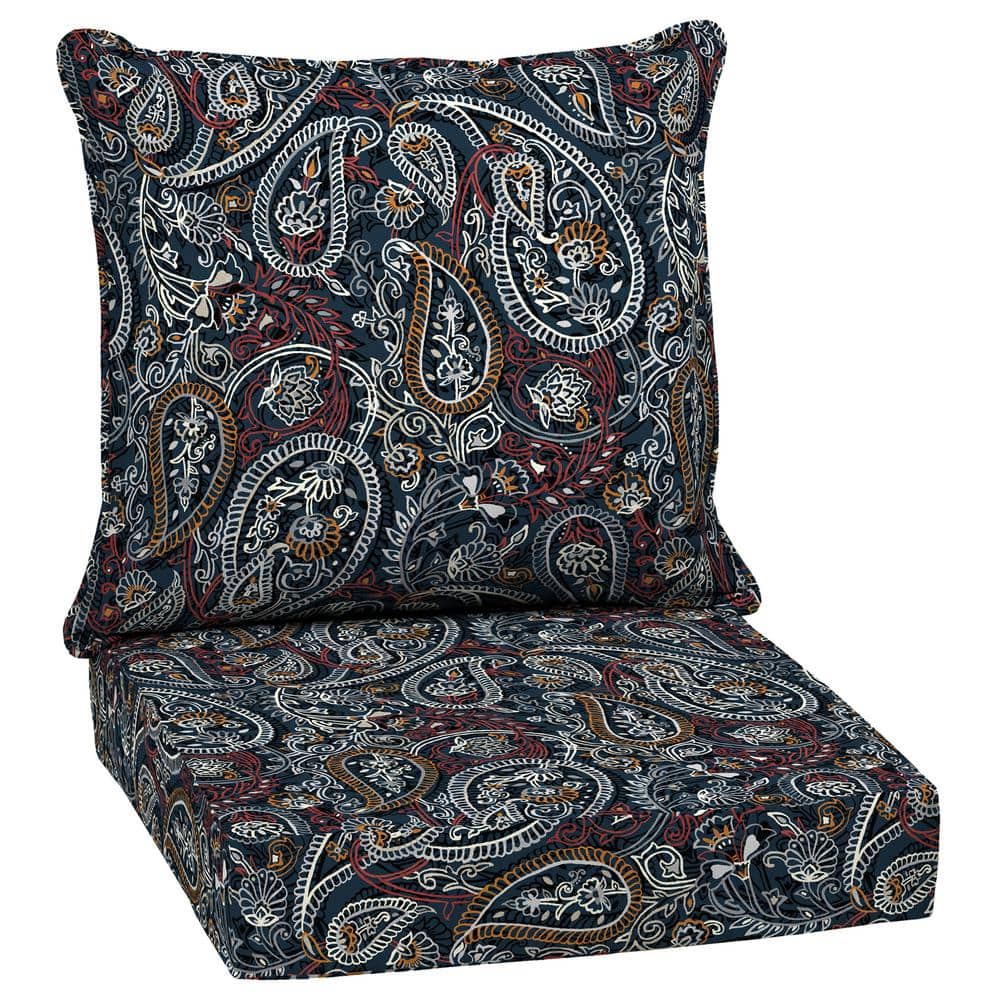 24 in. x 24 in. Navy Palmira Paisley Outdoor 2-Piece Deep Seating Lounge Chair Cushion price history on PriceWatchPro