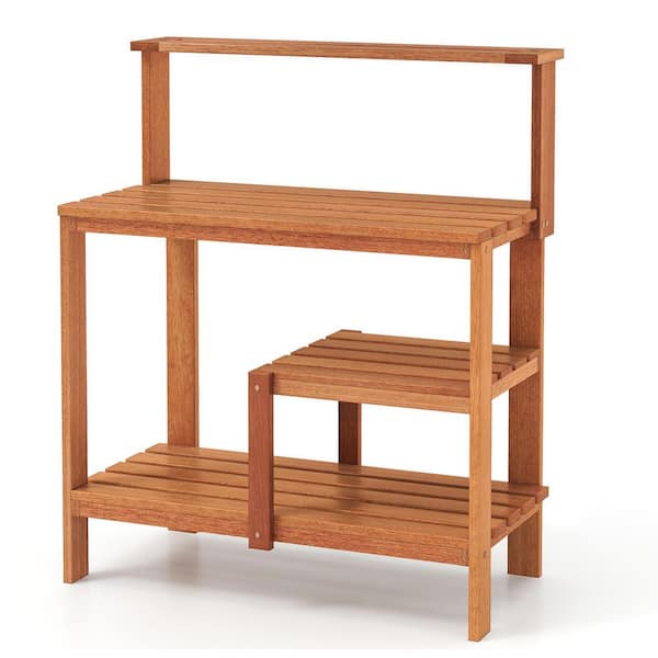 35.5 in. W x 43 in. H Outdoor Garden Potting Wood Planting Workstation with Open Shelves