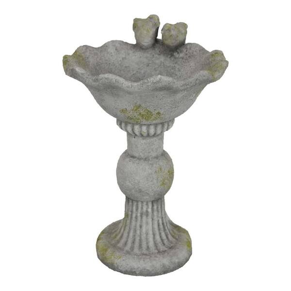 Ivina 15.75 in. Gray and Green Terracotta Bird Bath and Feeder