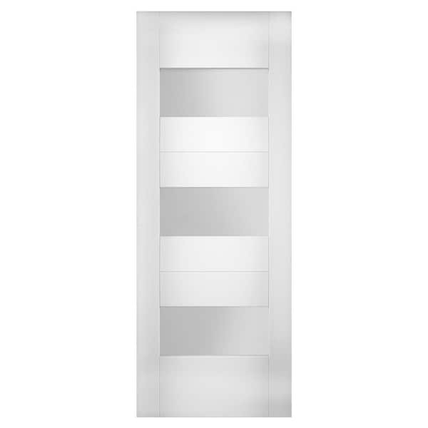 VDOMDOORS 18 in. x 80 in. 3-Panel No Bore Solid MDF Core 3-Lites Frosted Glass White Pine MDF Interior Door Slab