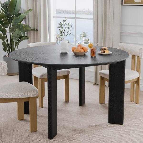 Lirago Black Round Wood 52 in. 4-Legs Kitchen Table Dining Table Seats 6