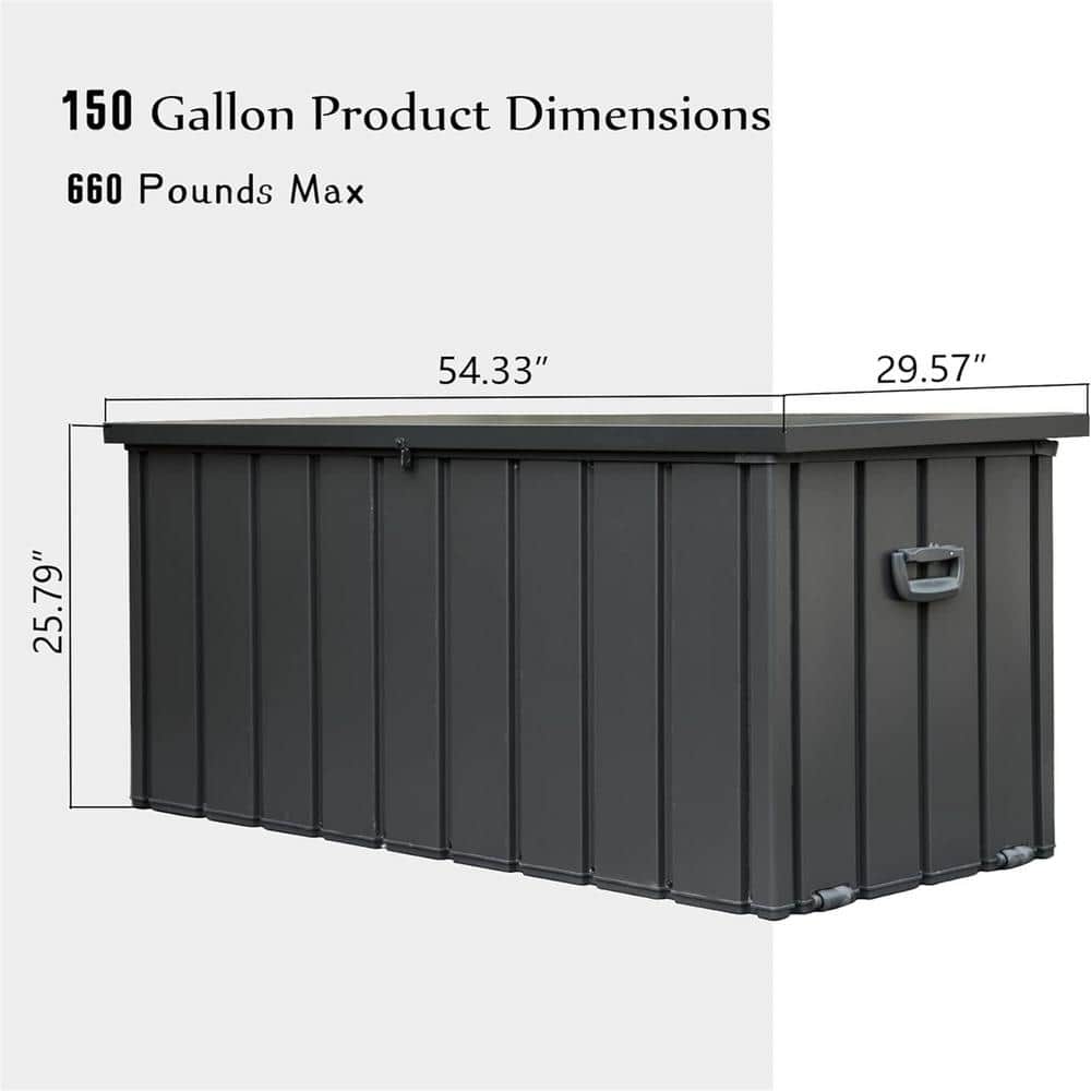 Dark Gray 150 Gallon Lockable Metal Deck Box with Wheels