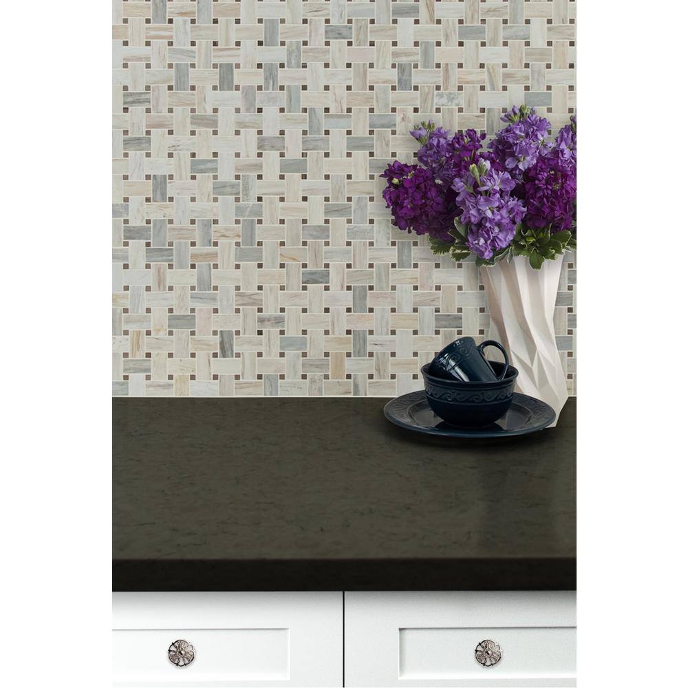 Angora Basketweave 12" x 12" Polished Marble Mosaic Tile