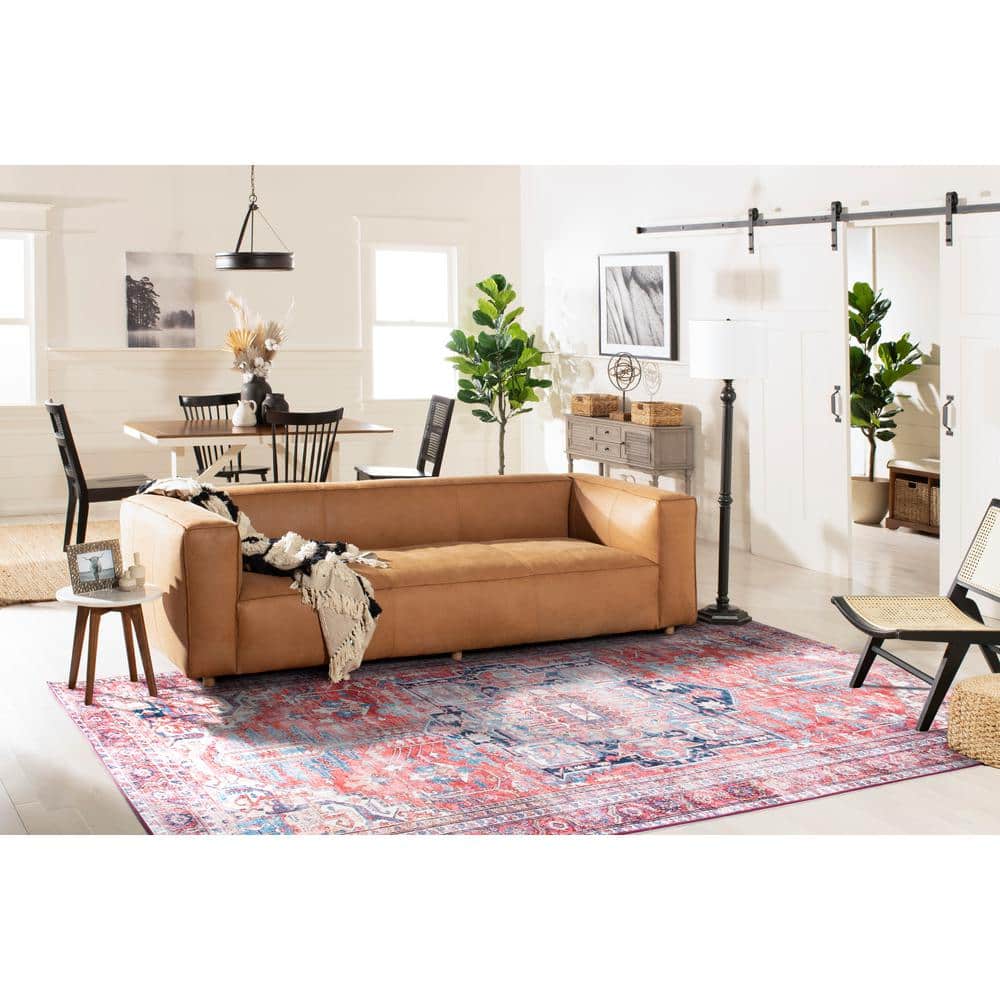 Red and Navy 10' x 14' Machine-Washable Viscose Area Rug