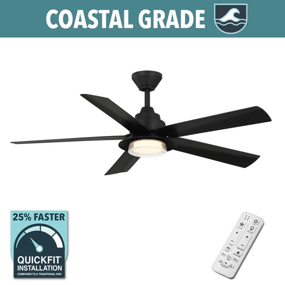 Mable 52 in. Indoor/Outdoor Coastal Grade Matte Black Ceiling Fan with Adjustable White LED and Remote Included price history on PriceWatchPro