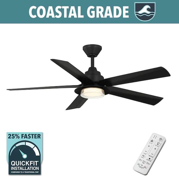 Mable 52 in. Indoor/Outdoor Coastal Grade Matte Black Ceiling Fan with Adjustable White LED and Remote Included
